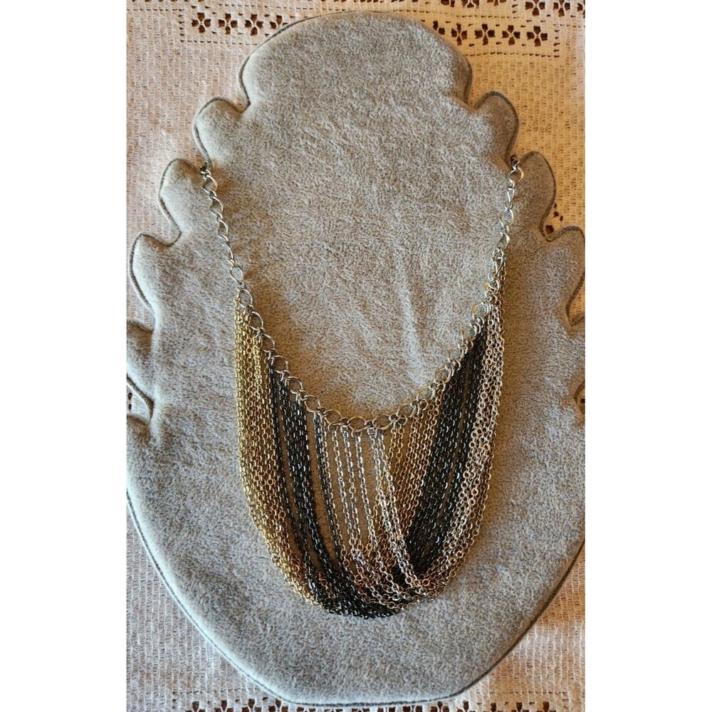 Multi Tone Chain Necklace Multi Strand Gold, Silver, Brass Tones 18”